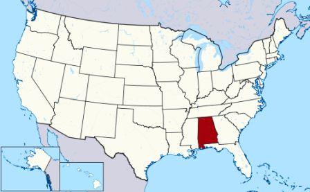 Map showing location of Alabama