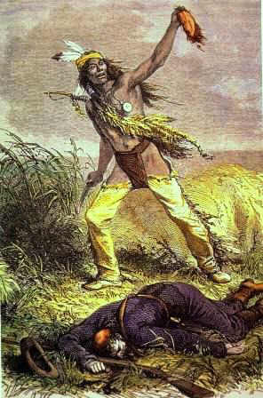 Modoc Indian taking a scalp of U.S. soldier - Indian Wars and Battles
