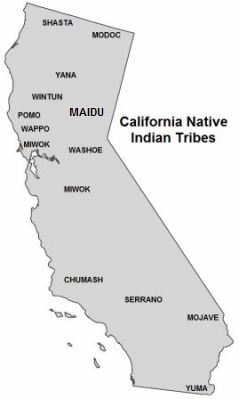 Map showing location of the Maidu tribe of California