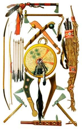 Indian-weapons-tomahawks-shield-club