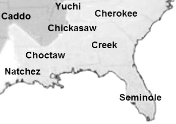 Map showing location of Southeast Native American Tribes - Choctaw tribe