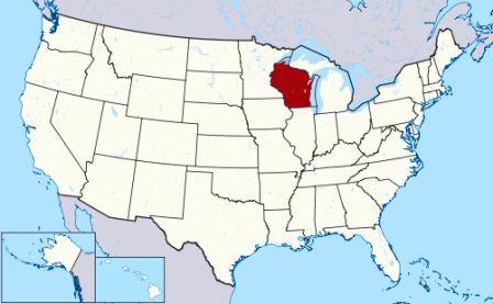 State Map showing location of Wisconsin