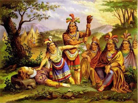 Pocahontas saving John Smith from her fellow Powhatan Tribe