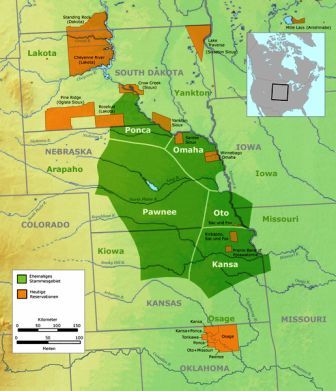 Map showing Great Plains Native American Indian Tribes